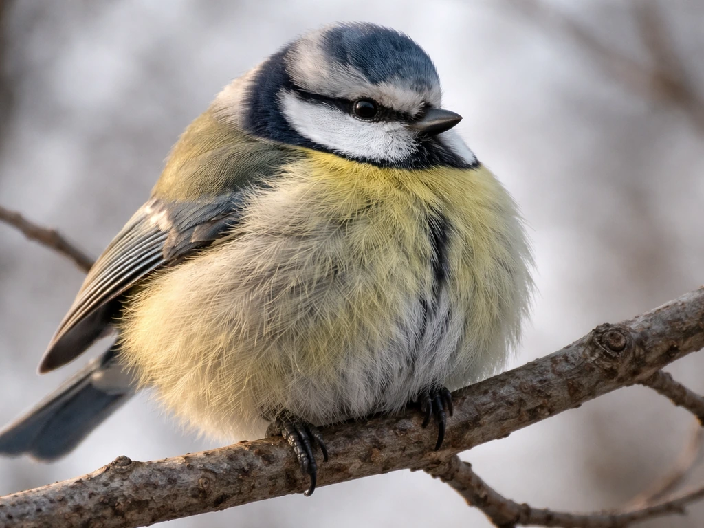 Close-up side view of a perched bird showing fluffy down beneath smoother outer feathers.