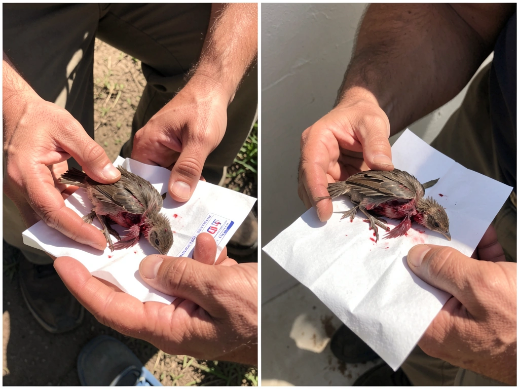 White cloth reference used in direct sunlight to verify true blood color