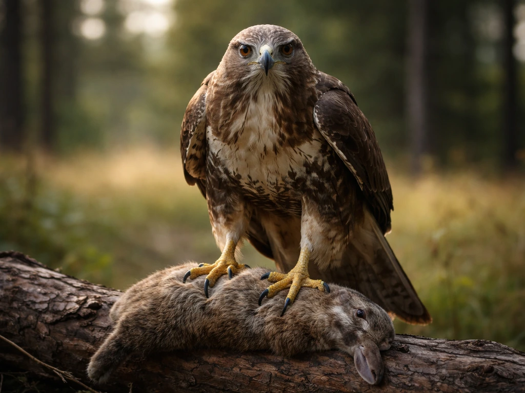 Close-up of a powerful eagle perched with talons gripping a heavy game weight in a natural outdoor setting