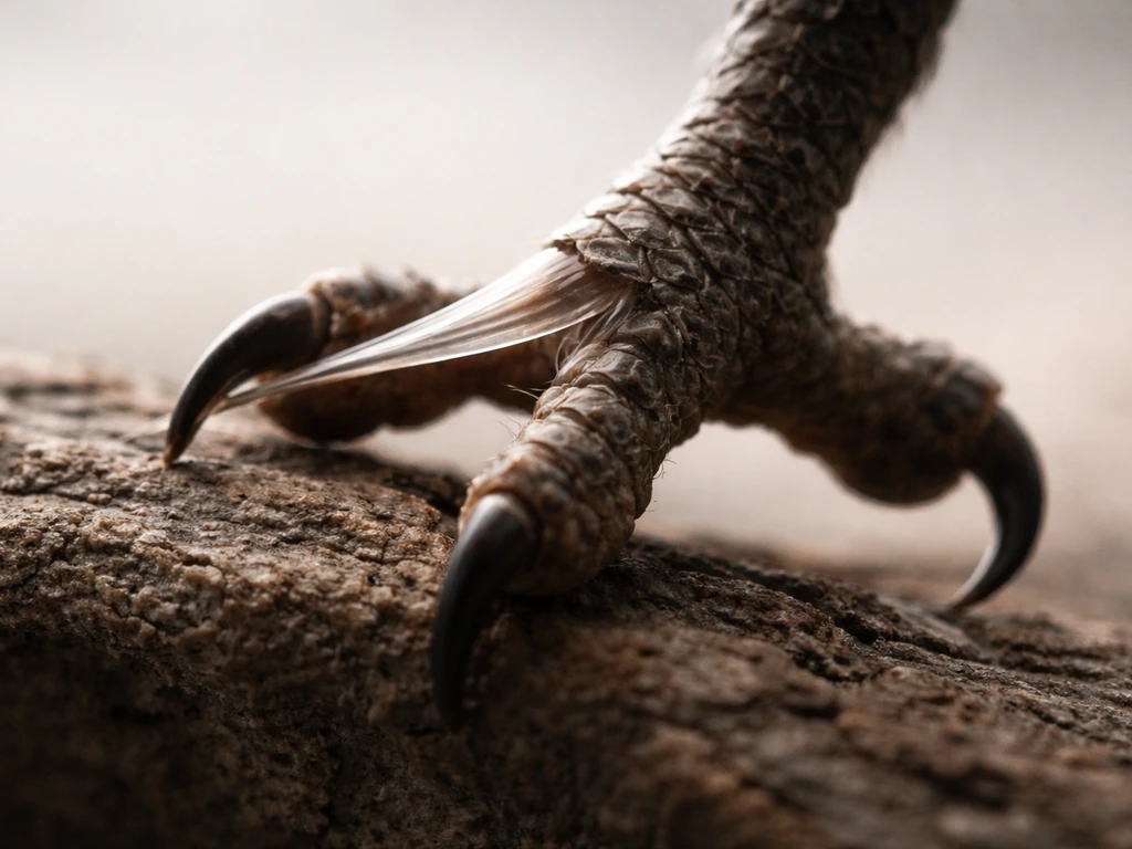 Minimal photo showing a close-up of an animal foot tendon-like structure stretched during a grip-like action.