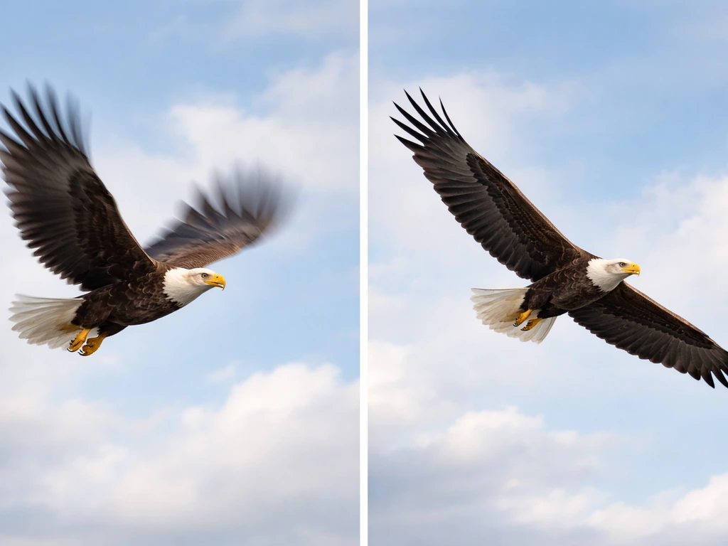Bird of prey flapping on one side, soaring gliding on the other in a minimal sky scene.