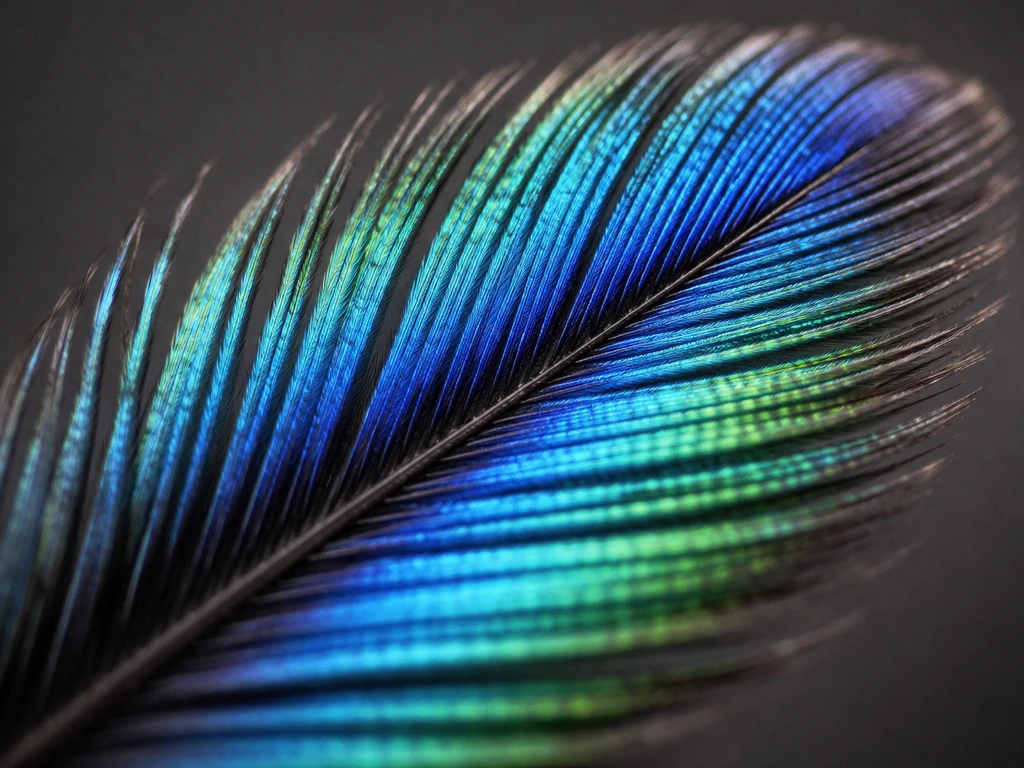 Macro photo showing iridescent blue-green shimmer across layered nanostructure surfaces