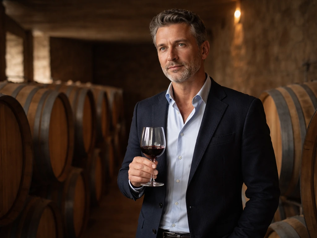 Piero Antinori wine executive in a winery setting holding a glass of red wine