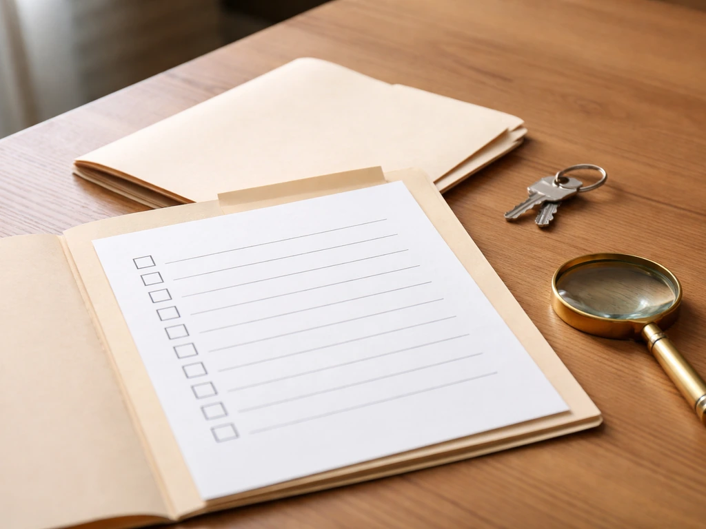 Minimal desk scene with an open folder and blank checklist-style pages, symbolizing missing asset documentation.
