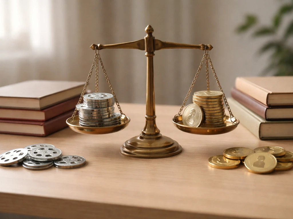 Minimal photo of two separated stacks of tokens/ledgers symbolizing franchise vs people in net worth.