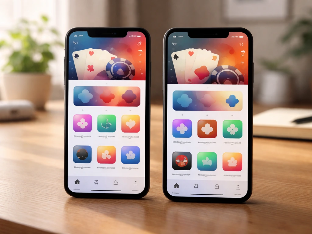 Side-by-side smartphone mockups showing mobile store storefronts with subtle card-themed accents, no text.