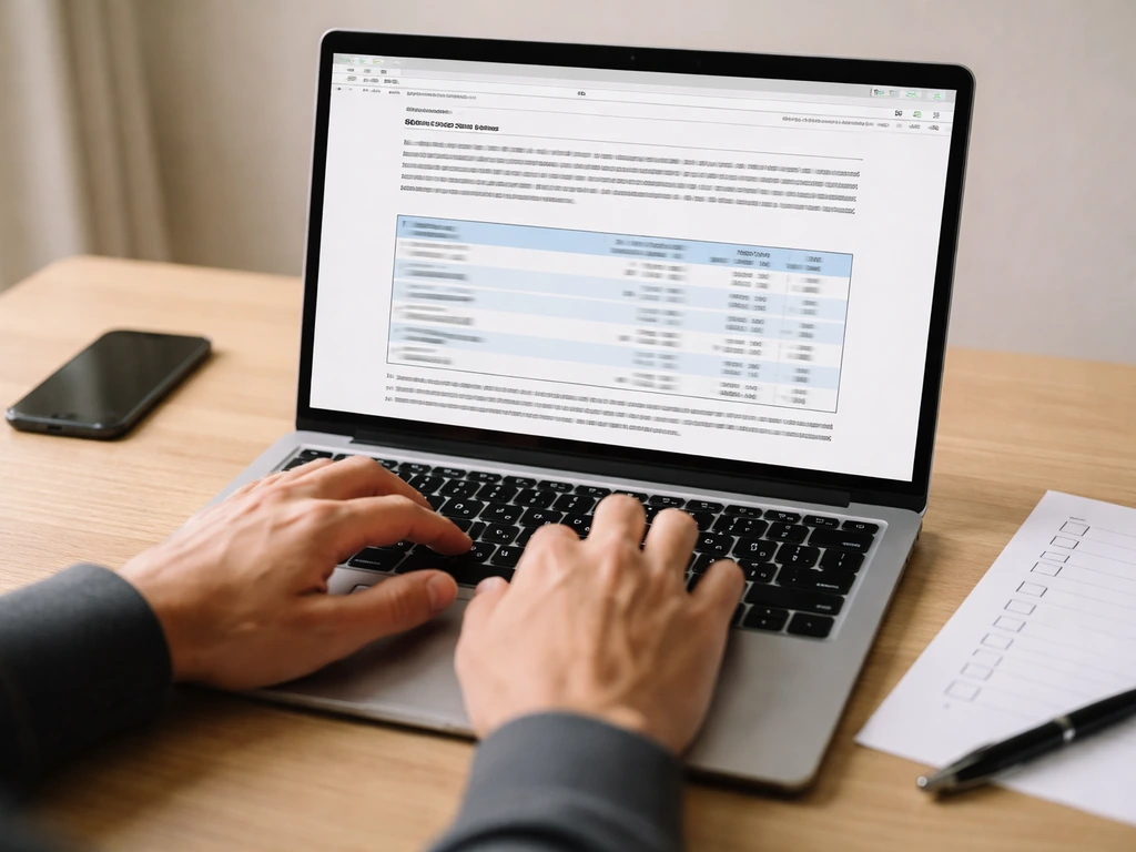 Laptop showing an SEC EDGAR proxy statement page with a beneficial ownership table highlighted, on a simple desk.