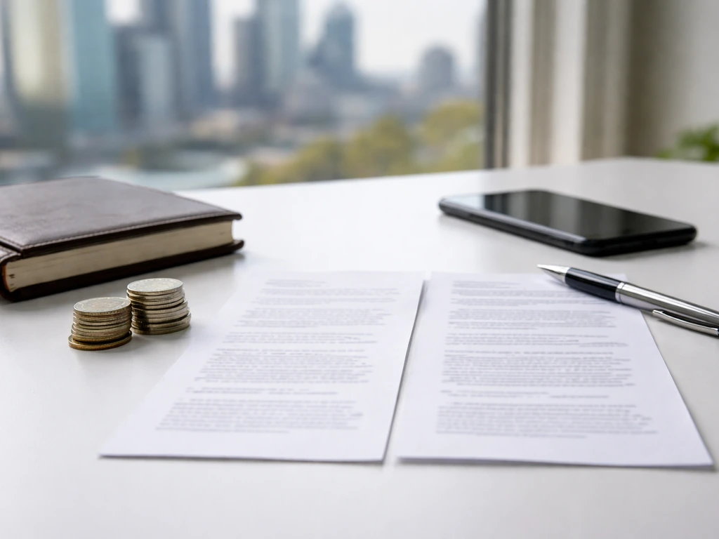 Minimal desk scene with printed pages and a coin stack, symbolizing net worth comparison without showing any person.
