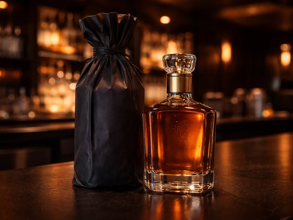 Dark upscale spirits setting with an ultra-premium tequila bottle and wrapped brand packaging, symbolizing net worth val
