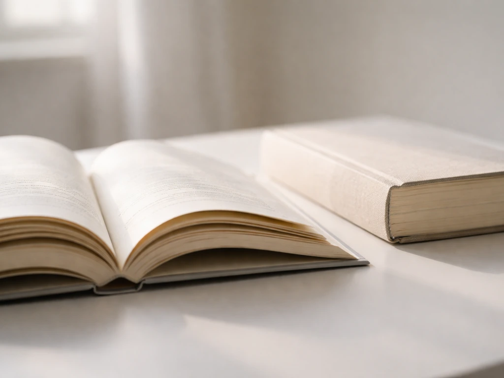 Close-up of open book pages beside a hardcover, with a publishing vibe in soft natural light.