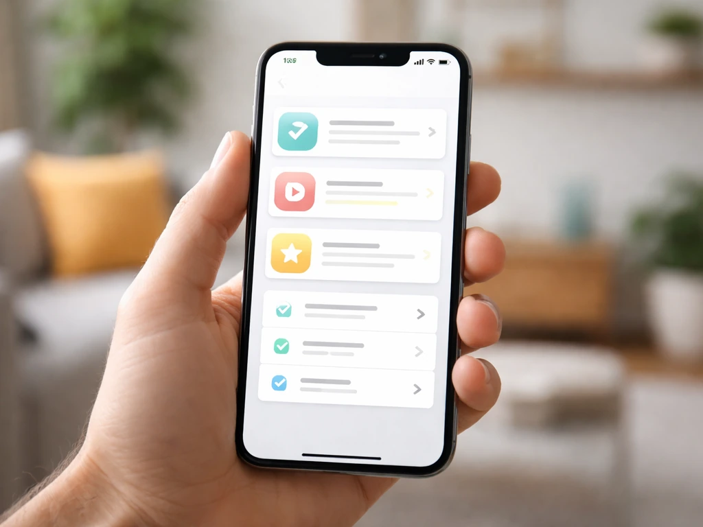 Hand holding a smartphone showing a generic coaching app subscription screen UI in natural light.