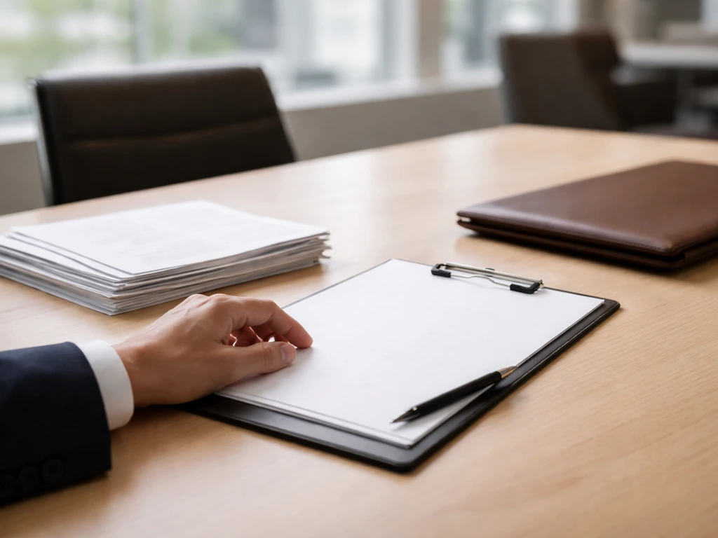 Anonymous office paperwork and a clipboard suggest brand vs legal entity in a business context.