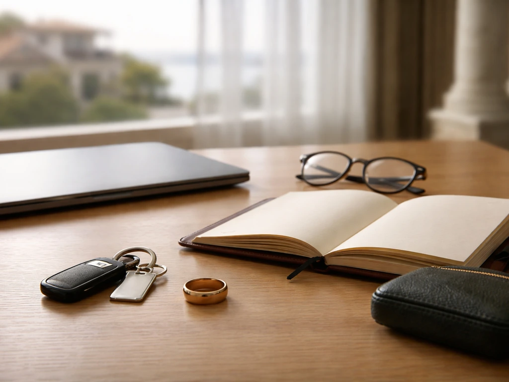 Minimal desk photo with laptop and luxury items suggesting factors affecting an estimate