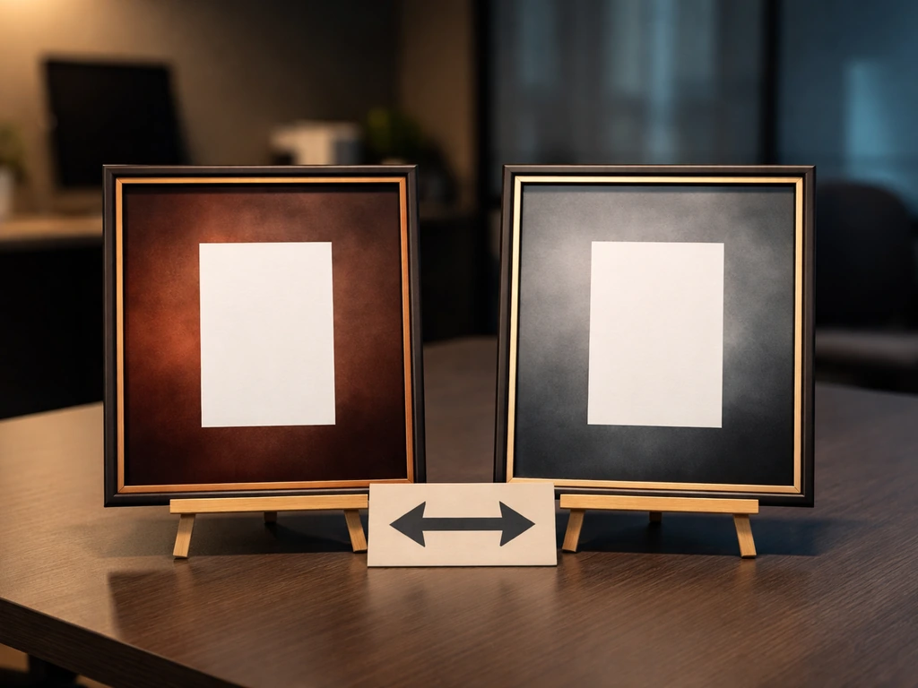 Minimal studio-style scene showing two distinct portrait frames separated to suggest different people, not a real likene
