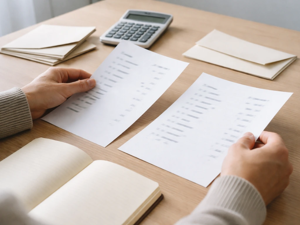 Clean desk scene with scattered documents and a calculator, suggesting comparing online estimates