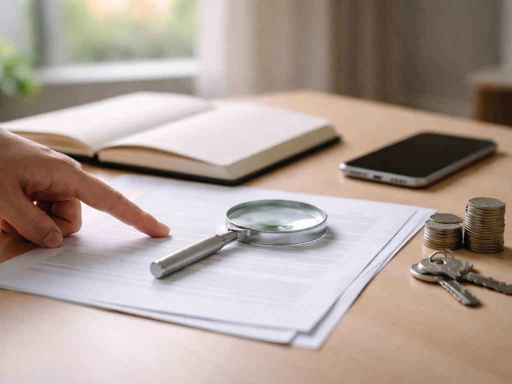 Magnifying glass over documents on a minimal desk, symbolizing verifying a reliable net worth estimate.