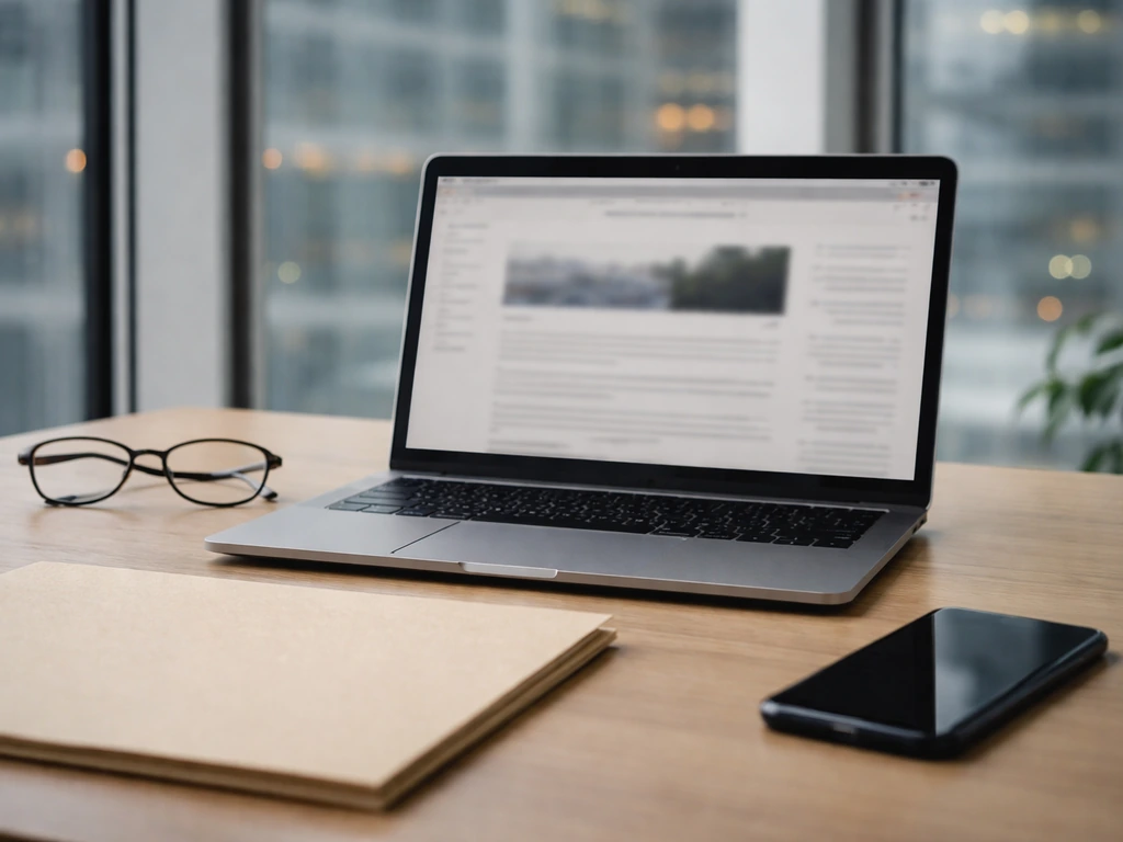 Office desk with a laptop and blurred investor-relations page, symbolizing verifying shareholder estimates.