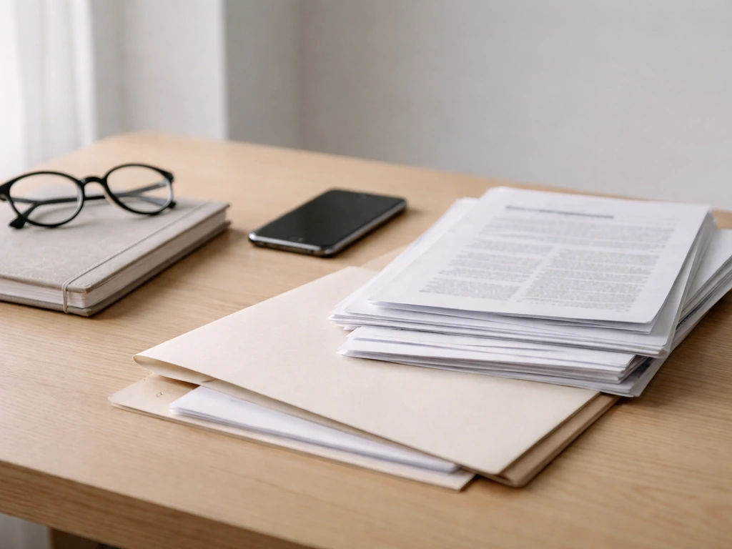Minimal desk scene with printed articles and a smartphone showing research-style source pages for verification