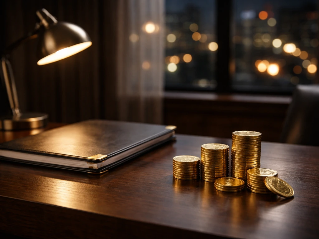 Luxury media office desk with subtle tier-like cues suggesting upper-tier wealth context.