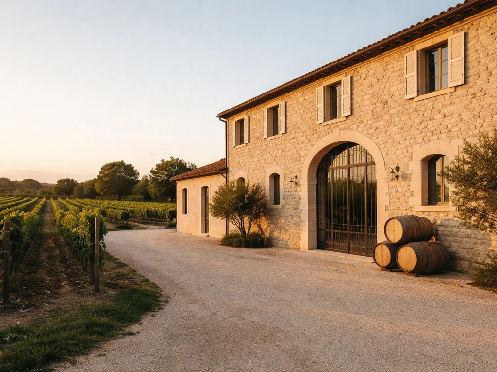 Sunlit view of a modern winery estate exterior symbolizing the Marchesi Antinori wine company.