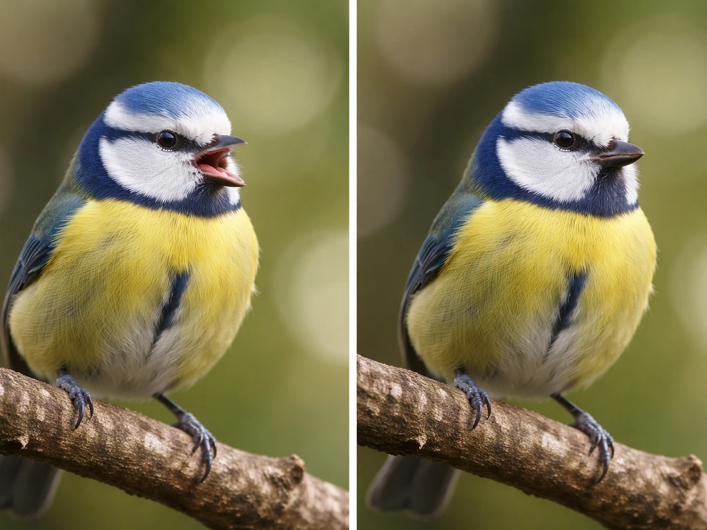 Bird perched with beak slightly open drawing air through mouth, contrasted with nostril breathing pose