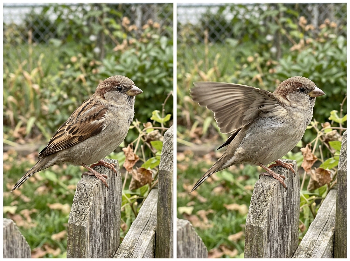 Bird wing twitching after landing or preening