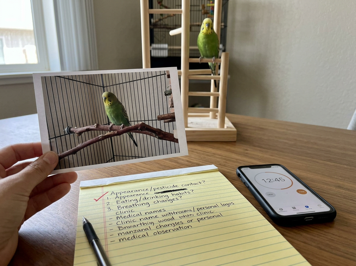 Checklist and timer setup for calling an avian vet