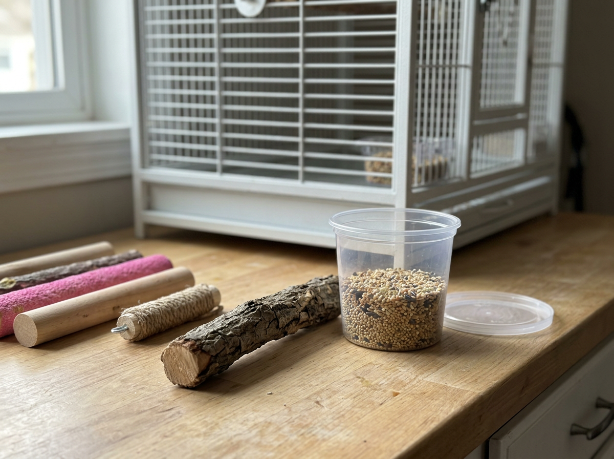 Lay-out of recent cage/perch and food changes that could affect the bird