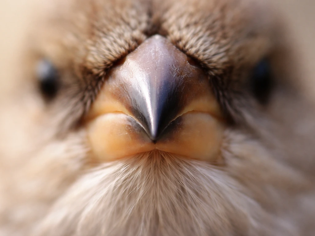 Macro close-up of a bird’s beak in natural light, showing smooth edges and texture.