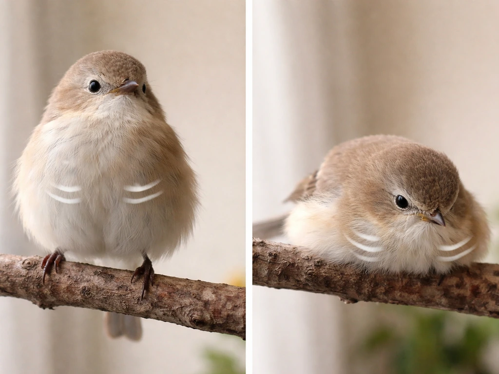 Split image of two small birds: one upright and alert, the other low and less responsive, chest breathing visible.