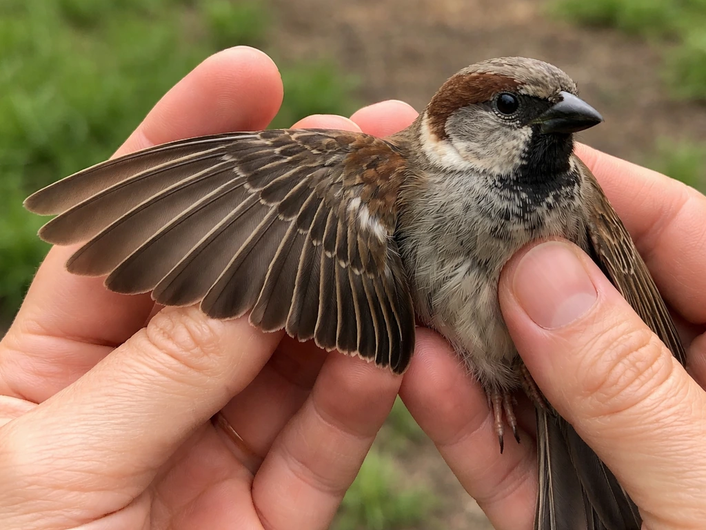 Close view of one bird wing with clipped, shorter feathers versus a fuller wing.