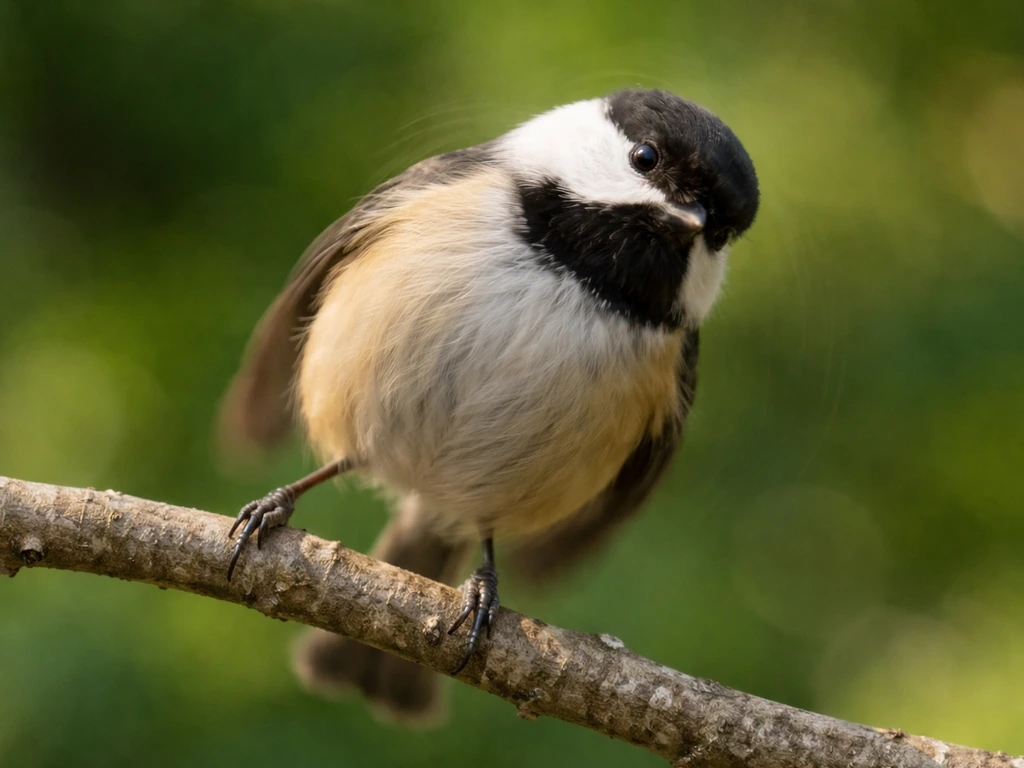 Side view of a small bird perching with a clear consistent lean and wobble on a branch.