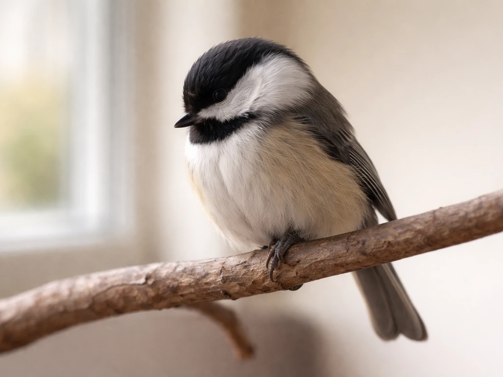 A small bird perched quietly with one foot tucked and feathers smooth in natural light.