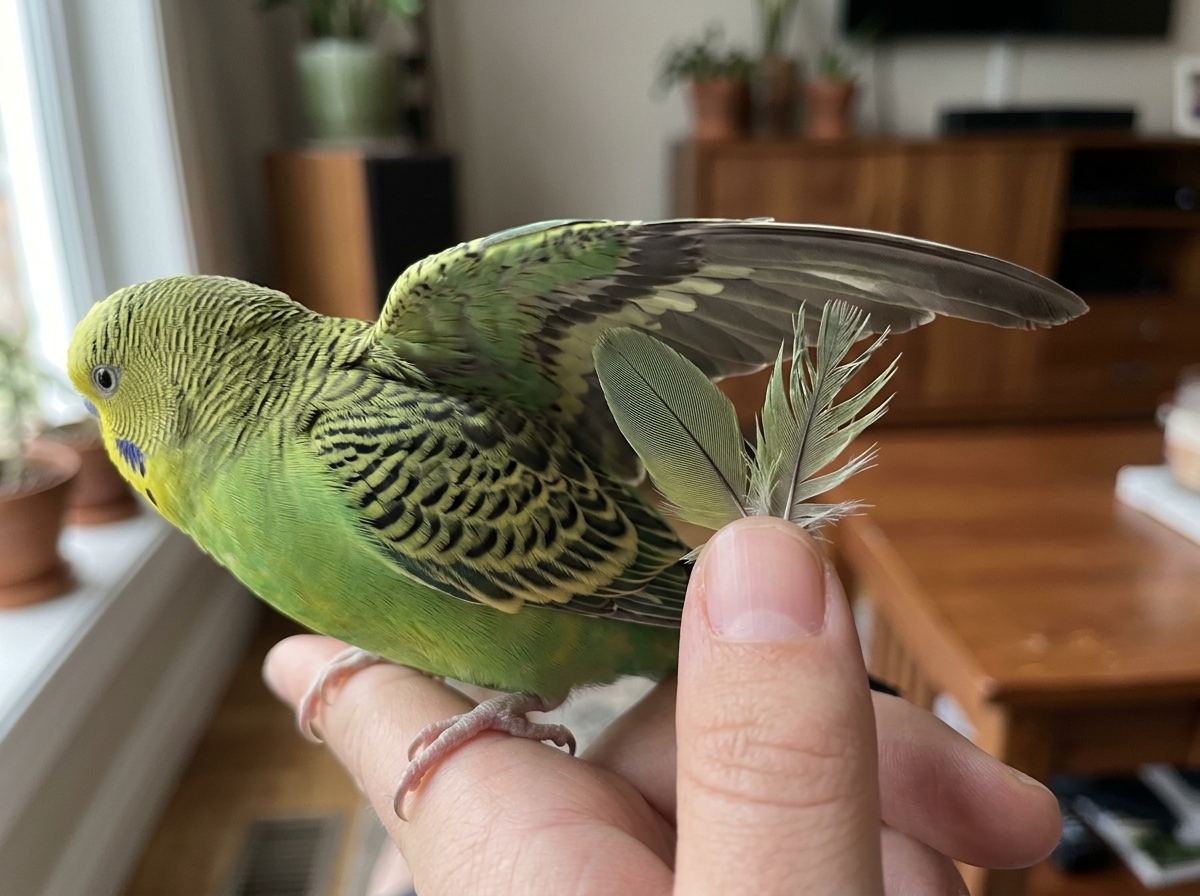 Intact feathers vs frayed/broken tips during normal vs over-preening comparison