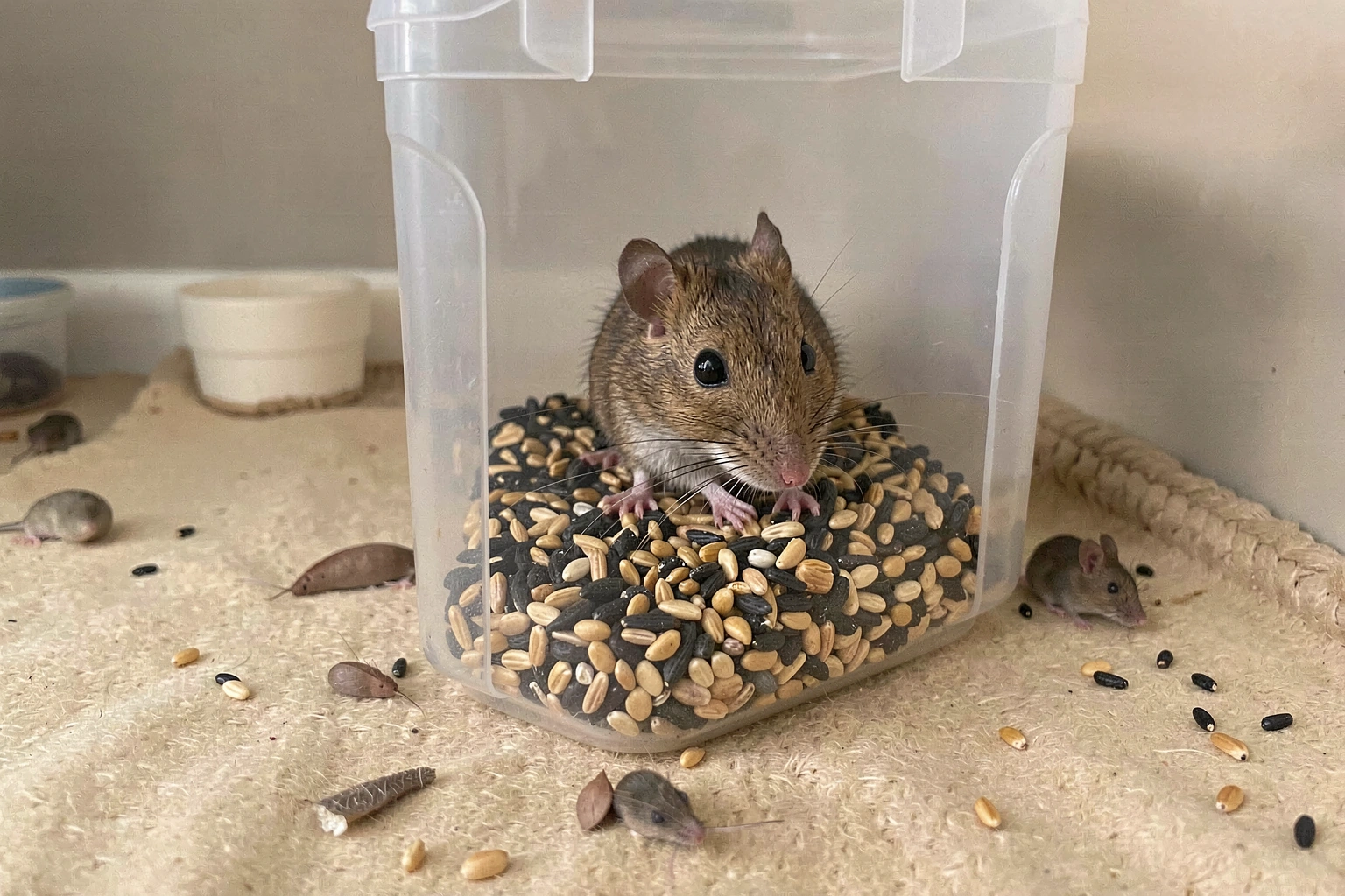 Direct hero image of does bird seed attract mice? how to stop it. Show the subject clearly in a simple real-world scene. Bird seed does attract mice. Learn why