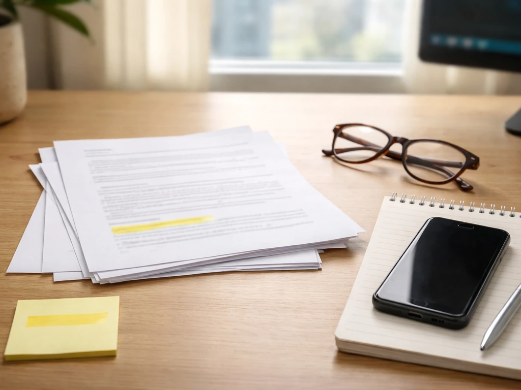 Desk with phone and paper stack implying updated valuation tracking in natural daylight