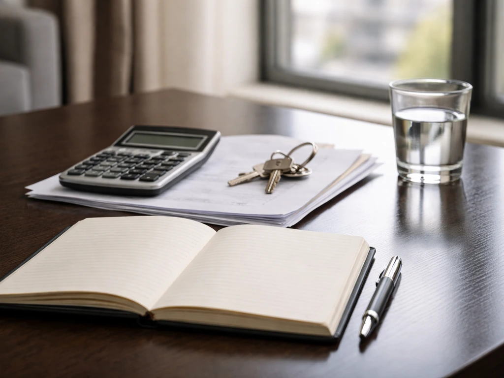 Close-up of a finance notepad, calculator, and keys on a desk suggesting assets vs liabilities analysis