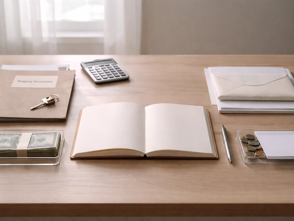 Sunlit desk with a calculator and scattered papers symbolizing assets and liabilities for net worth