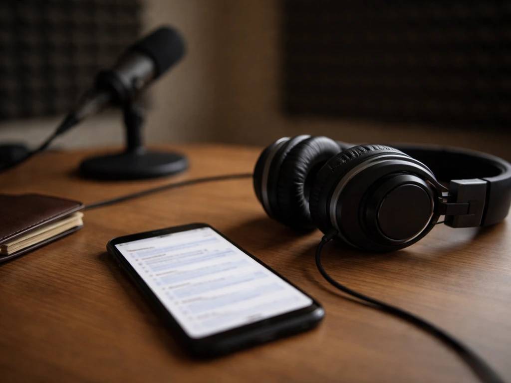 Headphones and a phone on a studio desk, with a hint of money in the corner for “band vs other” search.