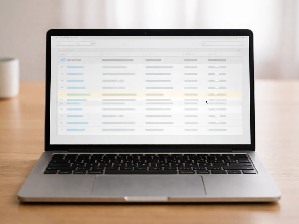 Laptop displaying a generic California business registry entity search results page with one highlighted record.