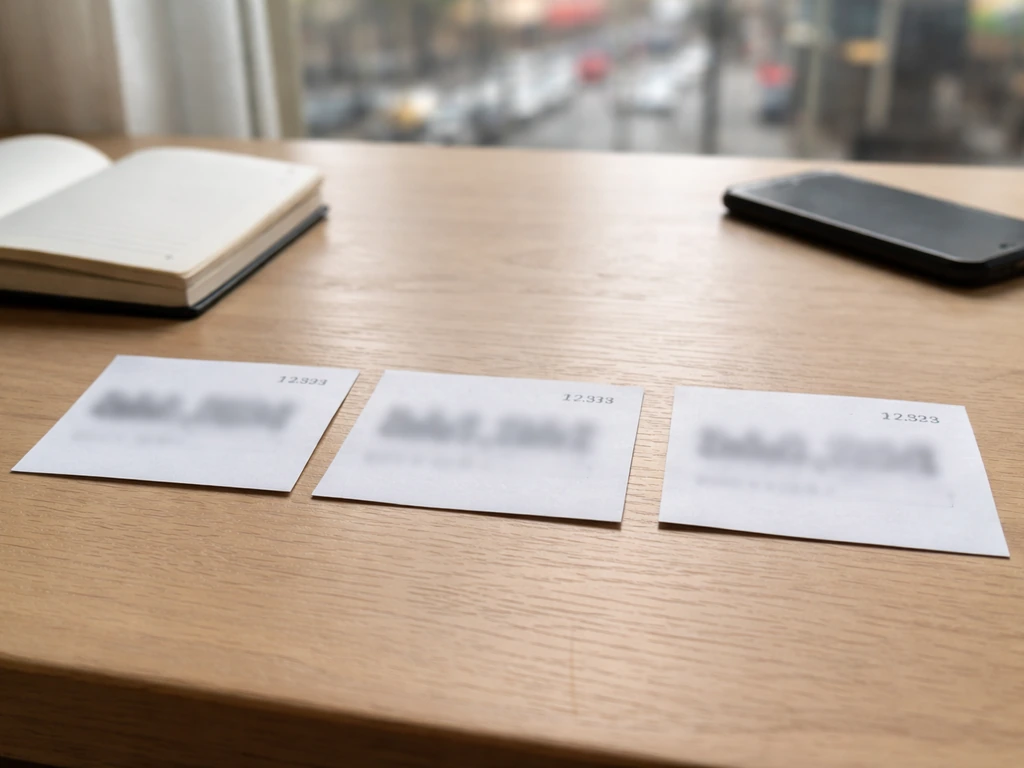 Minimal desk scene showing mismatched money estimate cards side-by-side, suggesting inconsistent figures across sites.