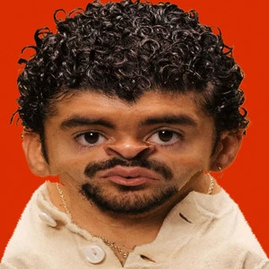 Bad Bunny portrait on a red background