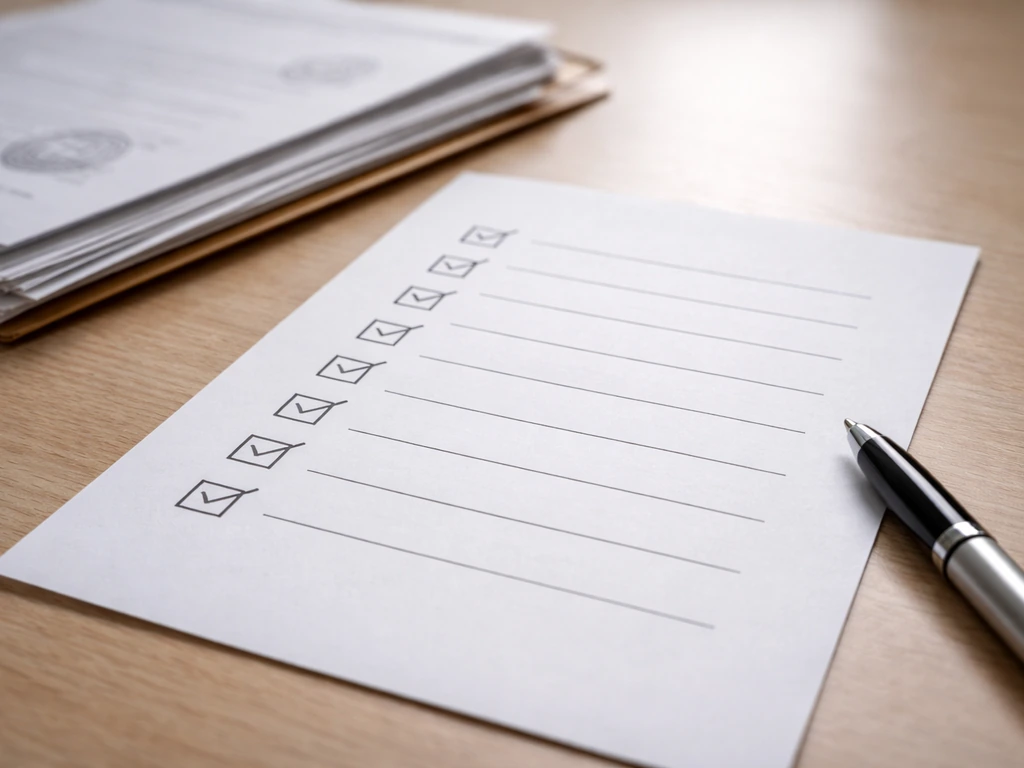 Close-up of a ticked checklist beside official documents on a desk, suggesting net-worth verification steps.