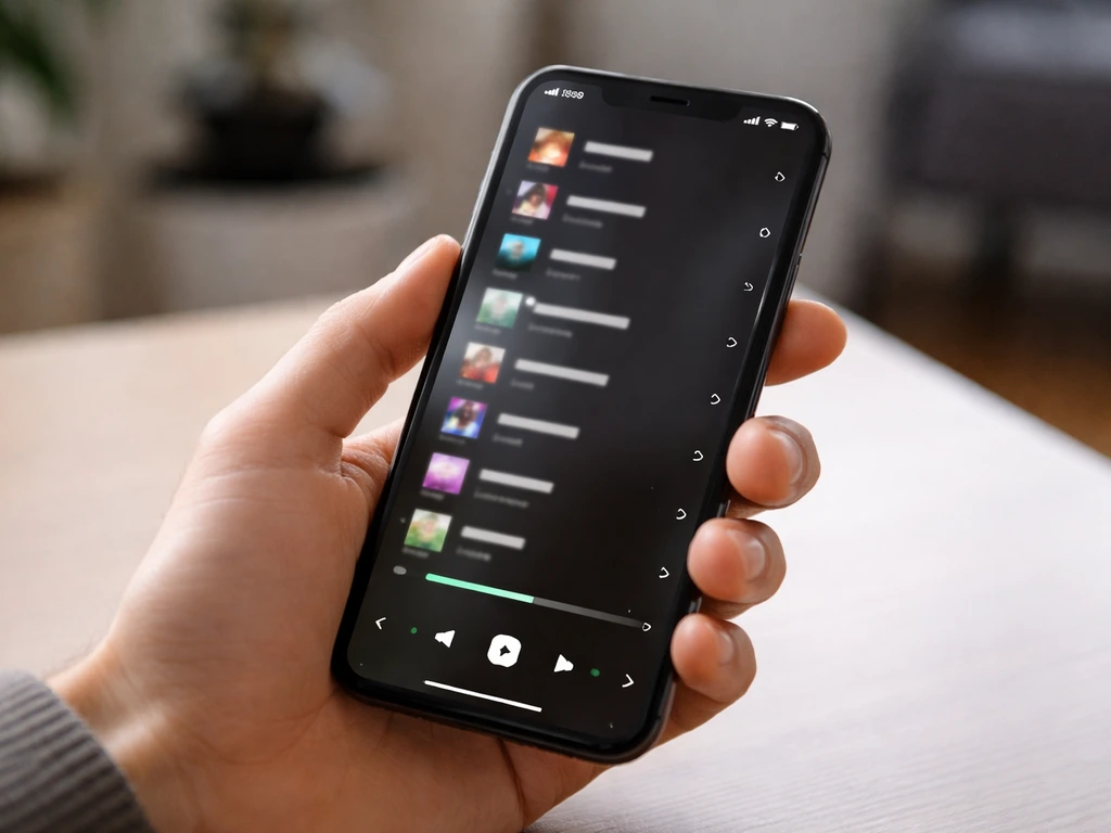 Smartphone showing music streaming app screen with minimal interface, hinting at public financial signals.