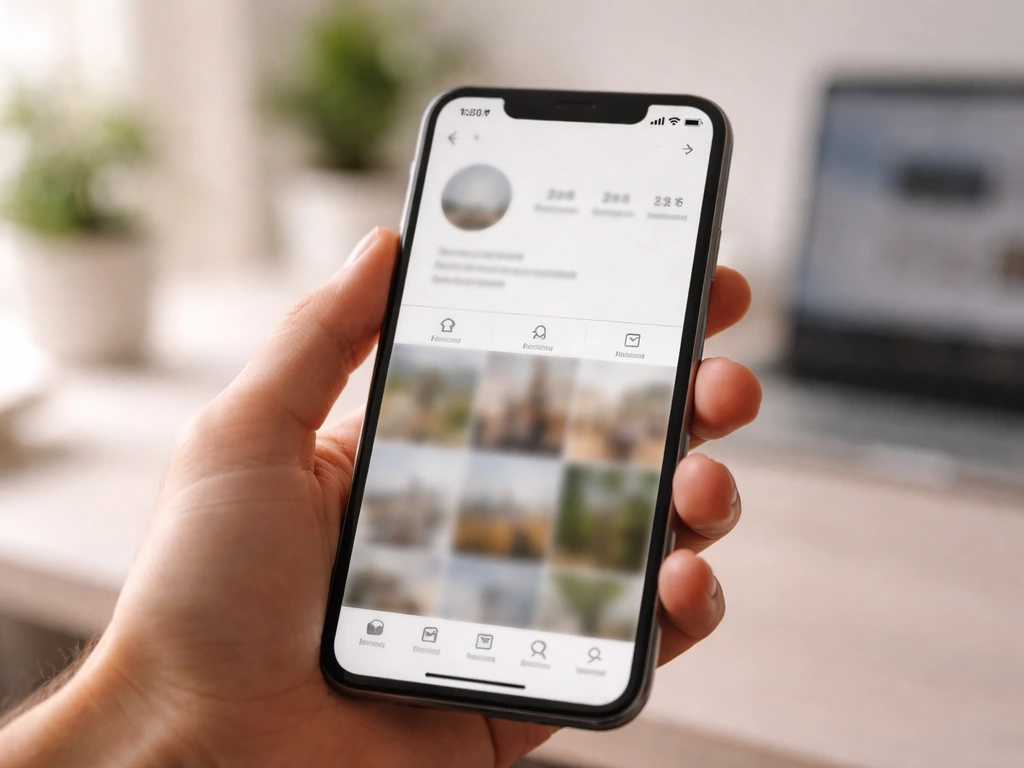 Phone held in hand showing a generic social media profile screen with numbers, signaling the right identity check.