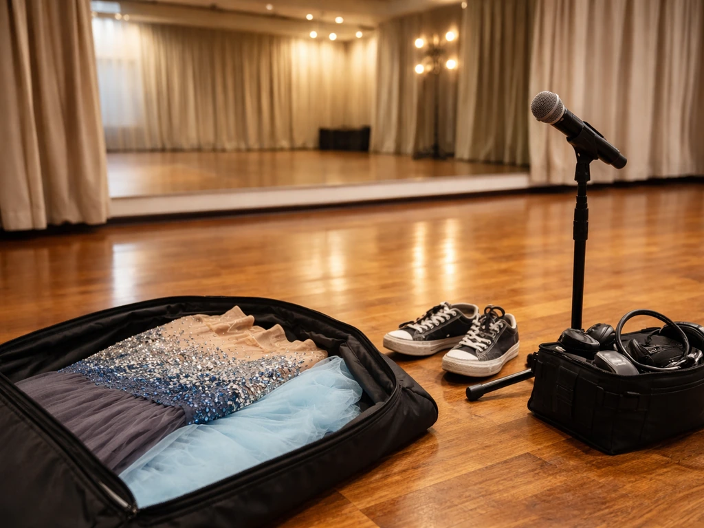 Minimal photo of a dance studio scene with performance gear suggesting choreographer income streams