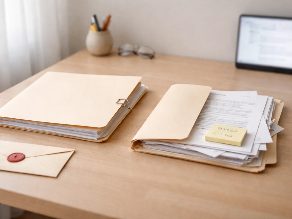 Minimal desk scene with two folders labeled by color-coded dividers, suggesting reliable and unreliable signals