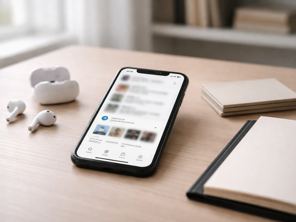 Smartphone on desk with blurred social media and media credits cues for verifying an online estimate