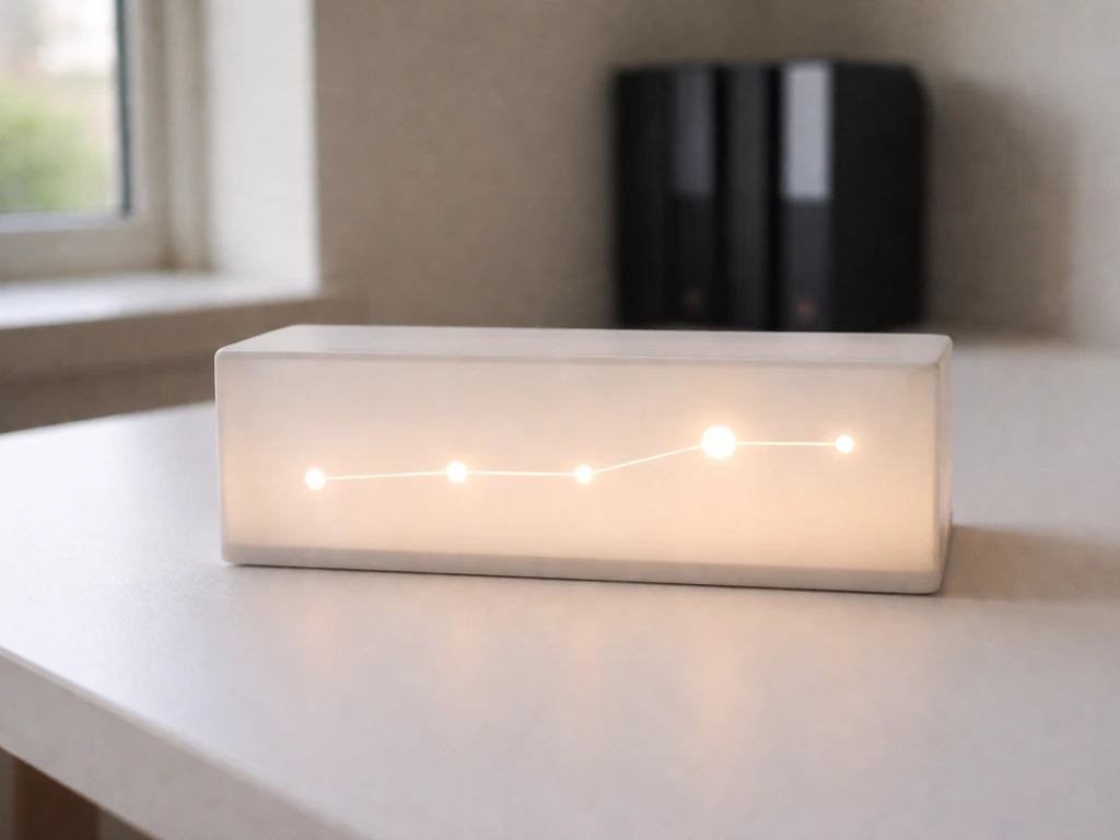 Minimal finance-themed scene with an empty lightbox showing simple glowing dots connected by a faint line.