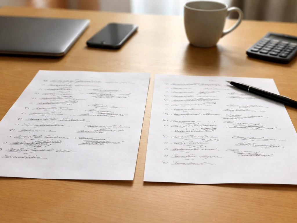 Desk with two side-by-side papers showing messy pen marks, symbolizing conflicting estimates.
